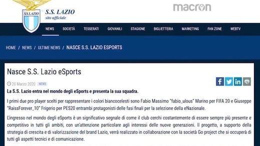 Esport, la Lazio lancia il suo nuovo team