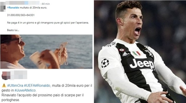 Sentenza Uefa: multa di 20.000 per Ronaldo. E gli utenti social si scatenano...