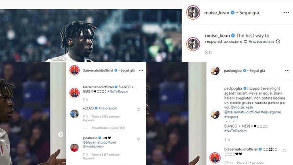 Juve, Kean posta la foto dell'esultanza e scrive: «Il miglior modo per rispondere al razzismo»