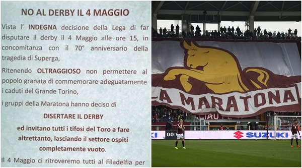 Torino, la Curva Maratona: «Disertiamo il derby con la Juve»