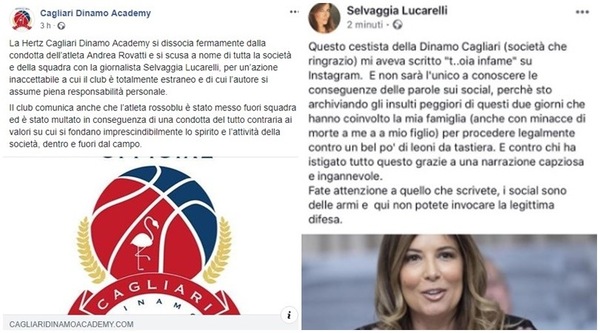 Basket, Cagliari: Rovatti fuori rosa per insulto social a Selvaggia Lucarelli