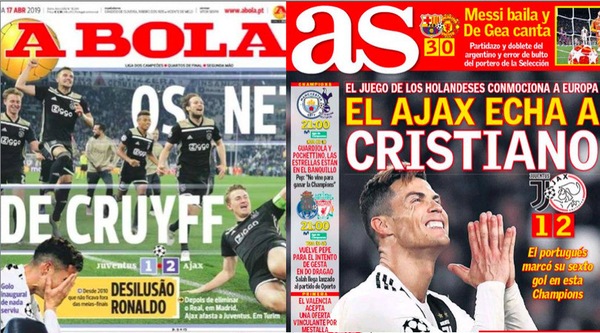 Juve, le reazioni della stampa estera: «Ajax show nel segno di Cruijff, Ronaldo troppo solo»