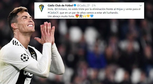 Il Cadice rincuora Cristiano Ronaldo: «Vieni a vincere la Champions con noi»