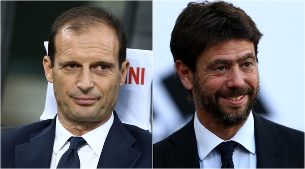 Juve, Allegri alla Continassa per dirigere l'allenamento. No comment di Agnelli