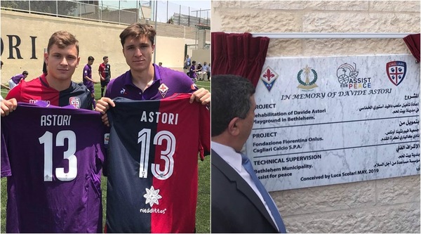 Astori, inaugurato il campo a Betlemme: Cagliari e Fiorentina lo ricordano così