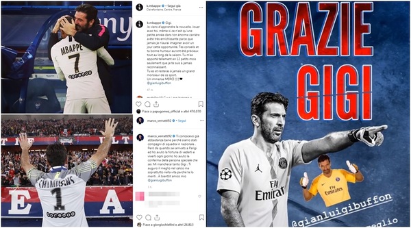 Buffon lascia il Psg: i saluti social da Mbappé a Verratti