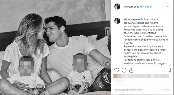 Morata, rapina in casa: il post di Alice Campello tranquillizza i fan