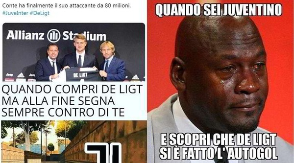 Juve-Inter, l'autogol di De Ligt scatena il web