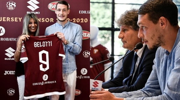 Belotti sorride con Comi alla presentazione degli sponsor del Torino