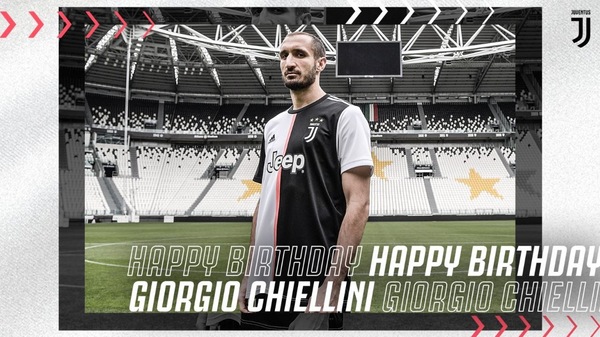Chiellini compie 35 anni, gli auguri della Juve