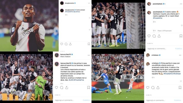 La festa dei calciatori bianconeri sui social dopo il successo sul Napoli