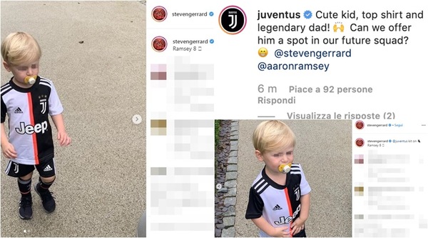 Gerrard, la foto del figlio con il kit della Juve è già virale