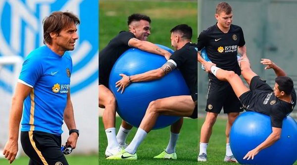 L'Inter di Conte non si ferma: in campo coi mega palloni