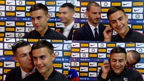 Il bacio di Cristiano Ronaldo e Bonucci a Dybala dopo Inter-Juve