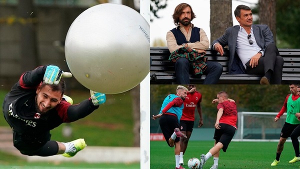 Milan, Maldini e Pirlo in panchina e Donnarumma para palloni giganti