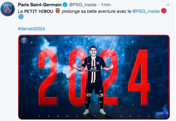 Verratti allunga con il Psg fino al 2024: francese a vita, niente Juve