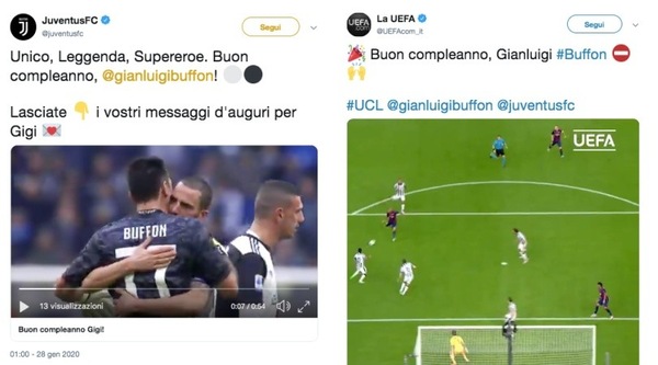 Buffon compie 42 anni: gli auguri di Juve e Uefa sui social