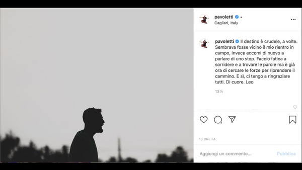 Cagliari, Pavoletti sui social: "Destino crudele, ora cerco le forze per riprendere il cammino"