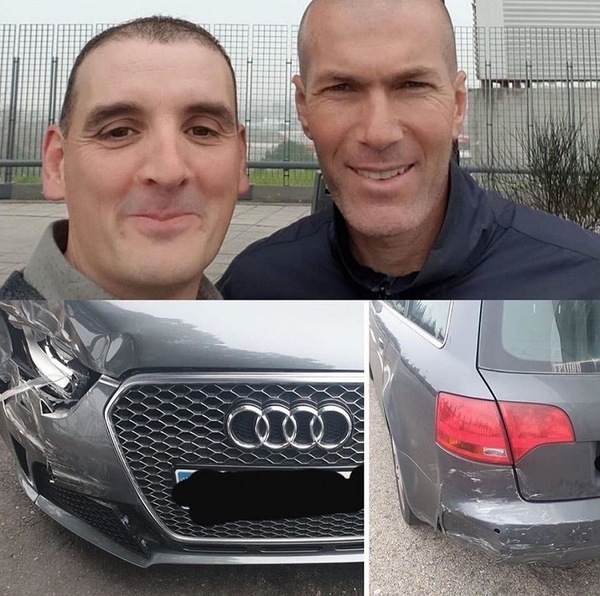 Auto tamponata da Zidane, alla fine scattano un selfie