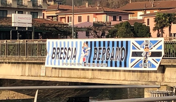Coronavirus, distrutto lo striscione di solidarietà Atalanta-Brescia