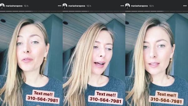 Coronavirus, la Sharapova pubblica il suo numero sui social: "Scrivetemi"