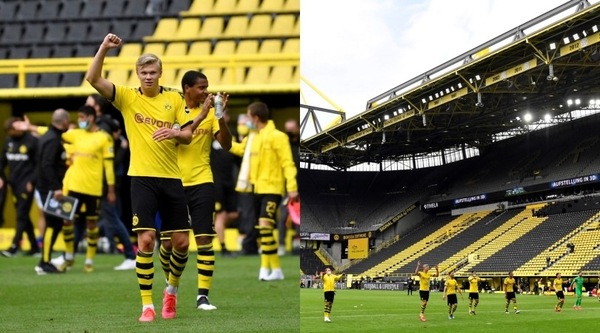 La strana festa del Borussia Dortmund: Haaland e compagni sotto la curva vuota