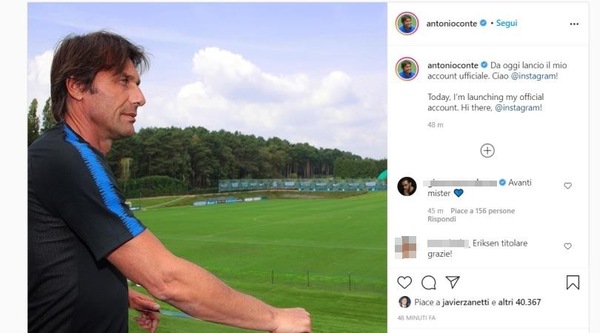 Inter, Conte diventa social: "Ciao Instagram"