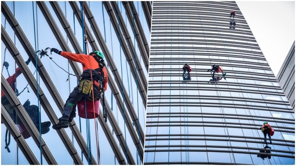 La Torre Unicredit di Milano pulita da uno staff di "alpinisti"