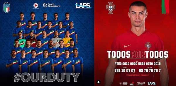 Da Cristiano Ronaldo agli azzurri, i campioni ci mettono la faccia: donate!