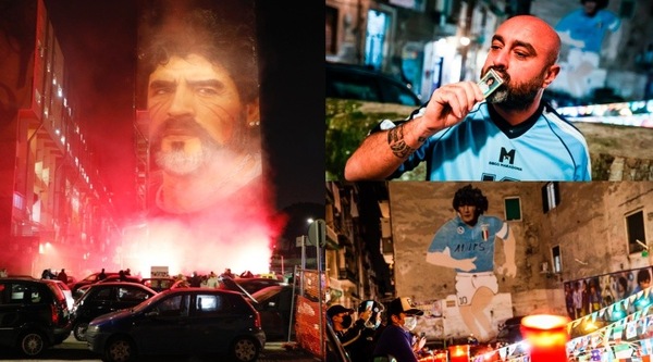 Maradona salutato dai tifosi del Napoli: il raduno sotto al murales