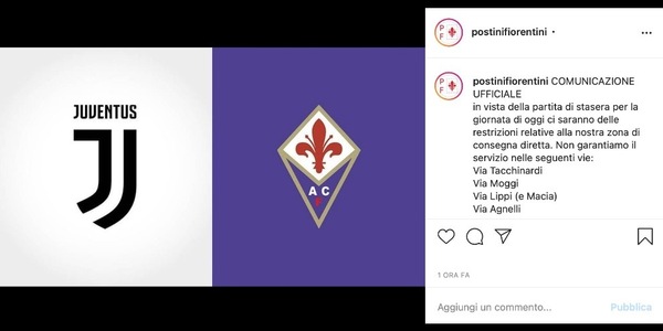Juve-Fiorentina, a Firenze consegna della posta sospesa nelle vie... "juventine"