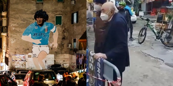 Ferlaino al murales di Maradona a Napoli: l'omaggio a Diego