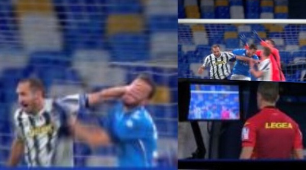 Napoli-Juve, contatto Chiellini-Rrahmani: per Doveri è rigore
