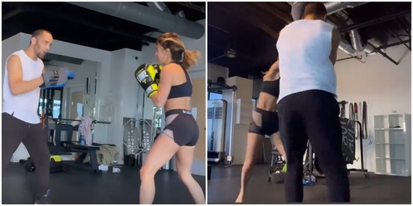 Elisabetta Canalis è una furia sul ring. Come picchia!
