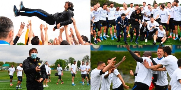 Conte vola e lancia champagne: parte la festa scudetto dell'Inter