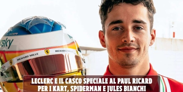 GP Francia, nel casco Ferrari di Charles Leclerc c’è il disegno del suo Spiderman