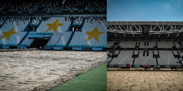 Juve, nuovo terreno di gioco: lavori in corso all'Allianz Stadium
