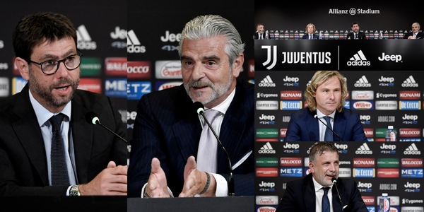 Juve, Agnelli in conferenza con Arrivabene, Nedved e Cherubini
