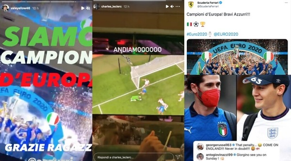 Italia Campione d'Europa: dalla Ferrari con Leclerc fino a Rossi, che festa per gli Azzurri