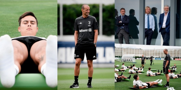 Allegri, quanti sorrisi al primo allenamento della Juve. E Dybala è in grande forma