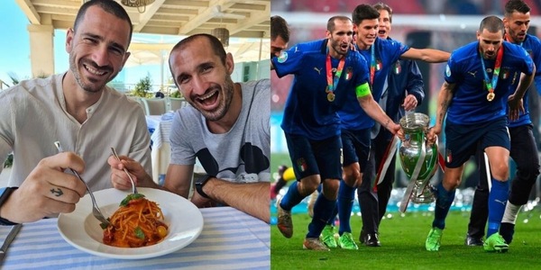 Bonucci, Chiellini e la pasta: la festa azzurra prosegue sui social