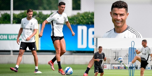 Juve in campo: De Sciglio studia Ronaldo e lui se la ride...