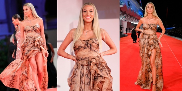 Alice Campello a Venezia: look pitonato e spacco mozzafiato per lady Morata