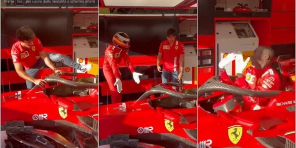Khaby Lame nel box Ferrari dà lezioni a Sainz: ecco come salire sulla SF21 VIDEO