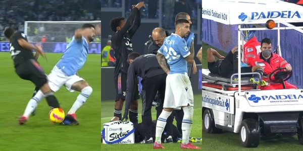 Danilo ko in Lazio-Juve: lascia il campo in barella dopo lo scontro con Hysaj