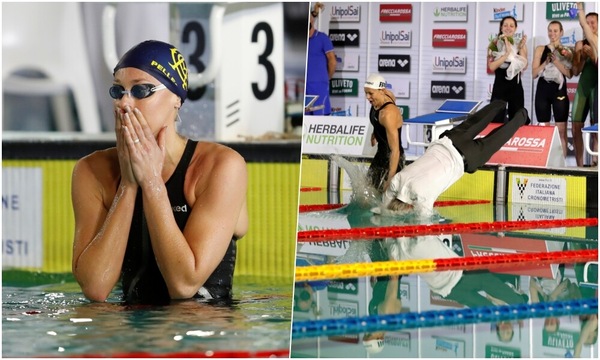 L'addio della Pellegrini: applausi, lacrime e tuffo di Malagò vestito