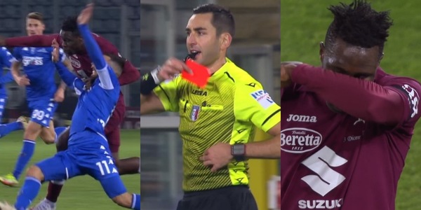 Espulsione Singo in Toro-Empoli, la fotosequenza dell'episodio