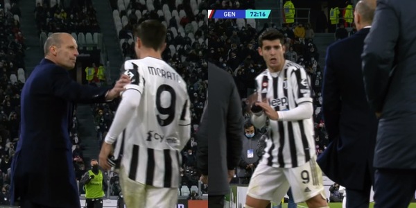 Allegri discute con Morata dopo la sostituzione: ecco cosa si sono detti