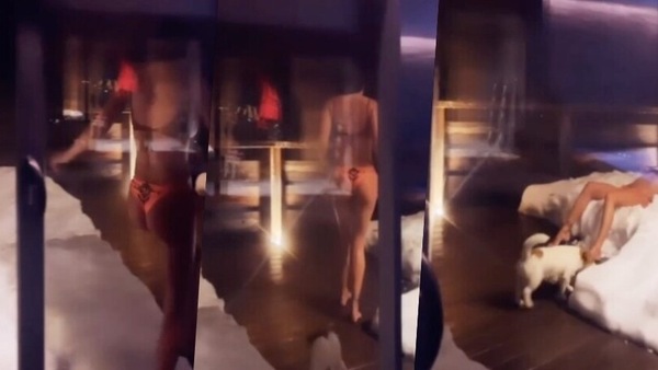 Belen Rodriguez si tuffa nella neve in costume