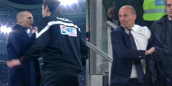 Allegri, furia sulla panchina della Juve dopo il rigore: la reazione come a Carpi